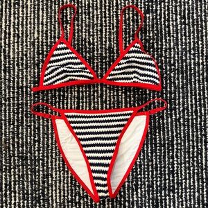 Beach riot - dark Navy Stripe Bikini with Red Trim